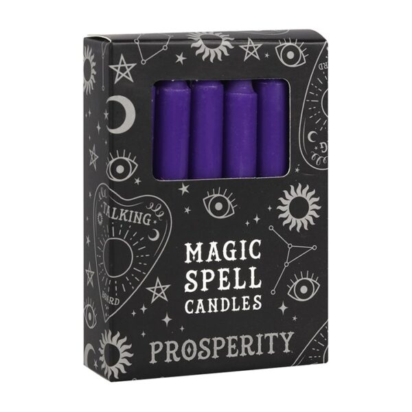 CONFEZIONE DA 12 CANDELE VIOLA CON INCANTESIMO "PROSPERITÀ"