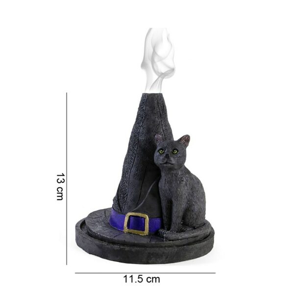 BRUCIAINCENSO A FORMA DI CAPPELLO DA STREGA CON GATTO - immagine 3