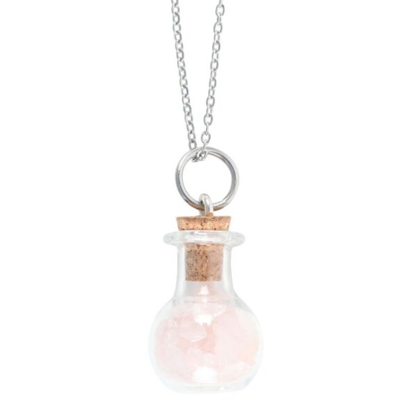 COLLANA CON BOTTIGLIA CON CRISTALLI DI QUARZO ROSA - AMORE - immagine 3